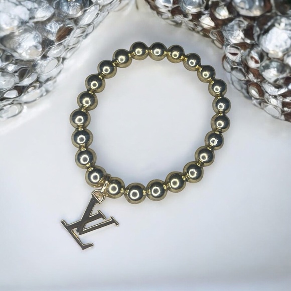 Gold Stamped Louis Vuitton Charm on a 8mm Beaded Bracelet - Picture 4 of 6